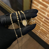 Rosario Virgen de Guadalupe 8.7gr / 60cm / 3mm Bolas Diamantadas Circones Blancos Cruz Baston Oro Amarillo*