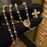 Rosario Virgen Milagrosa 14.3gr / 60cm / 5-4mm Bolas Diamantadas Circones Blancos Oro Rosa*