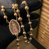 Rosario Virgen de Guadalupe 30.25gr / 65cm / 6mm Bolas Diamantadas Circones Azul Fucsia Verde Blanco Oro Rosa*