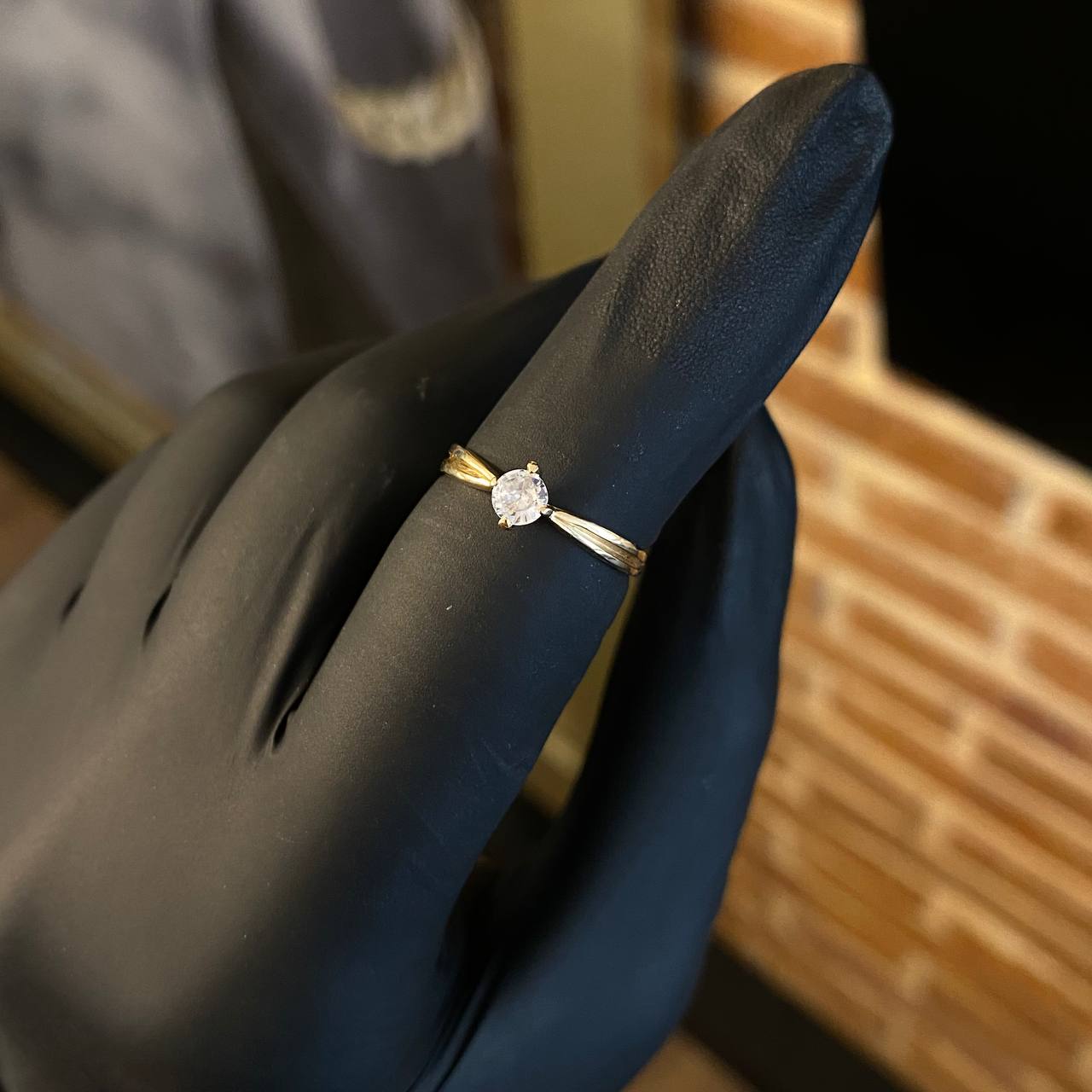 Solitario Olivo 1.4gr T5 1/2 Anillo Circon Blanco Oro Amarillo*