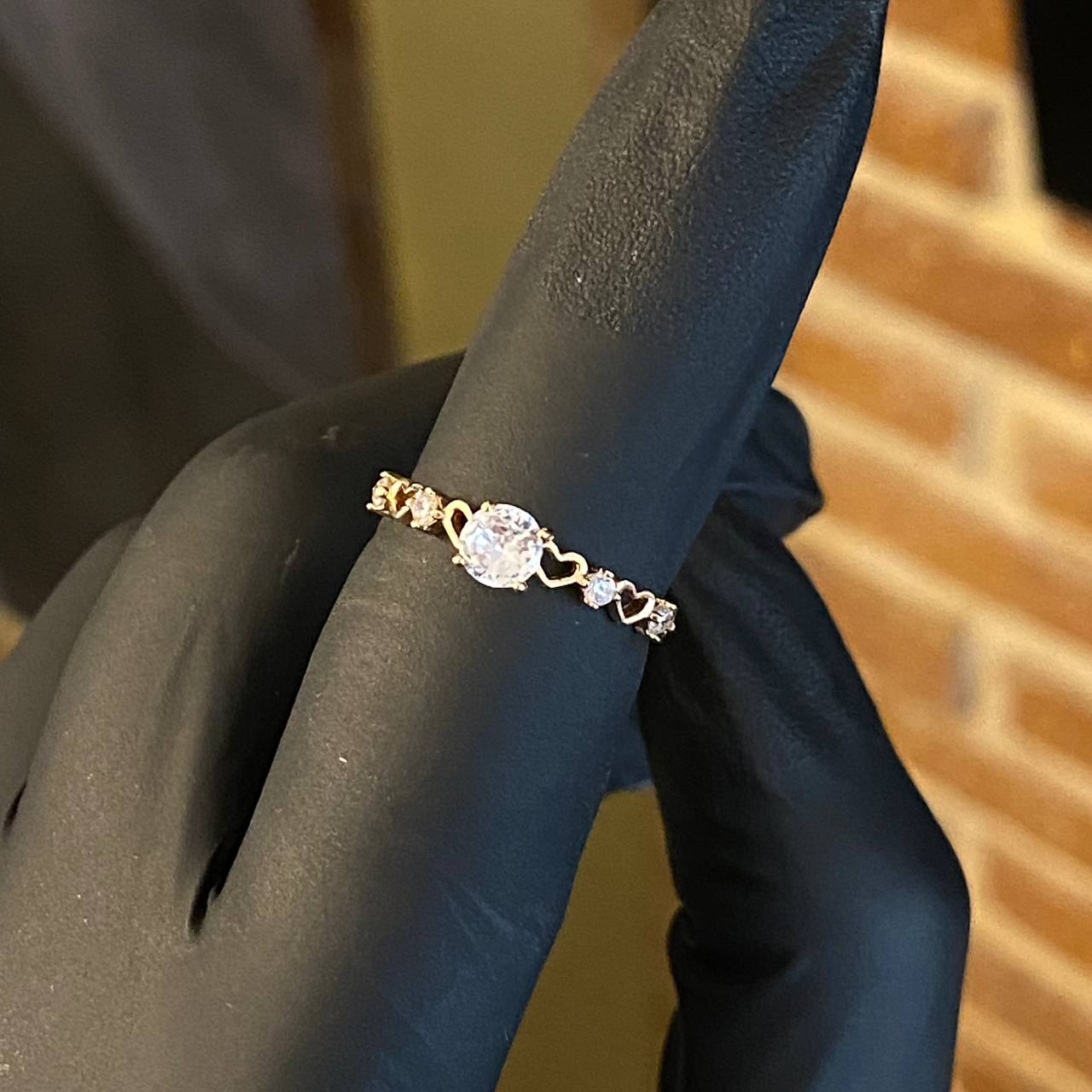Solitario Corazones 1.2gr T5 1/4 Anillo Circones Blancos Oro Amarillo*