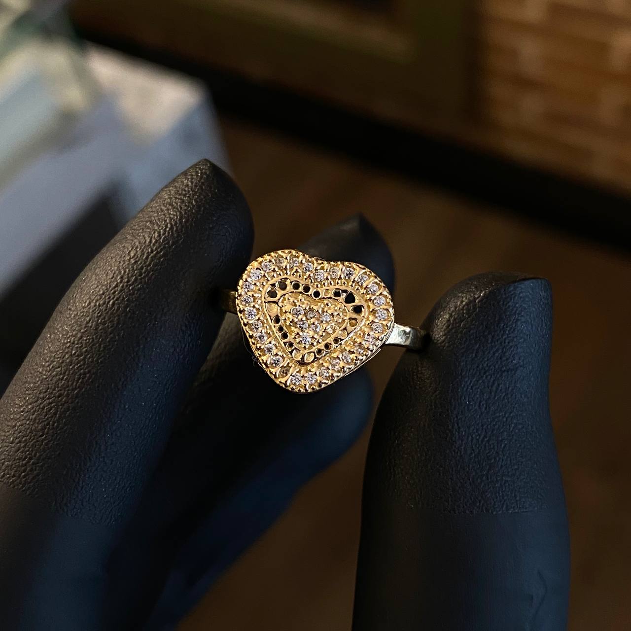 Anillo Corazon 3gr / T7 1/4 Diamantado Circones Blancos Oro Amarillo*