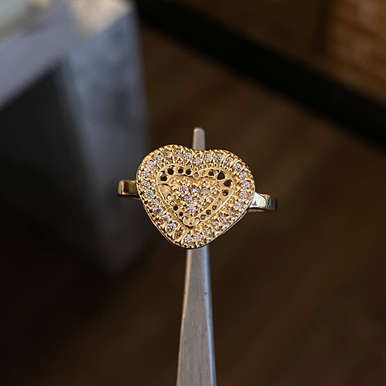 Anillo Corazon 3gr / T7 1/4 Diamantado Circones Blancos Oro Amarillo*