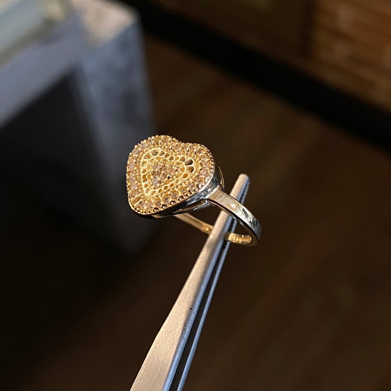 Anillo Corazon 3gr / T7 1/4 Diamantado Circones Blancos Oro Amarillo*