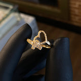 Anillo Corazon Cruz Silueta 2.1gr T7 3/4 Circones Blancos Oro Amarillo*