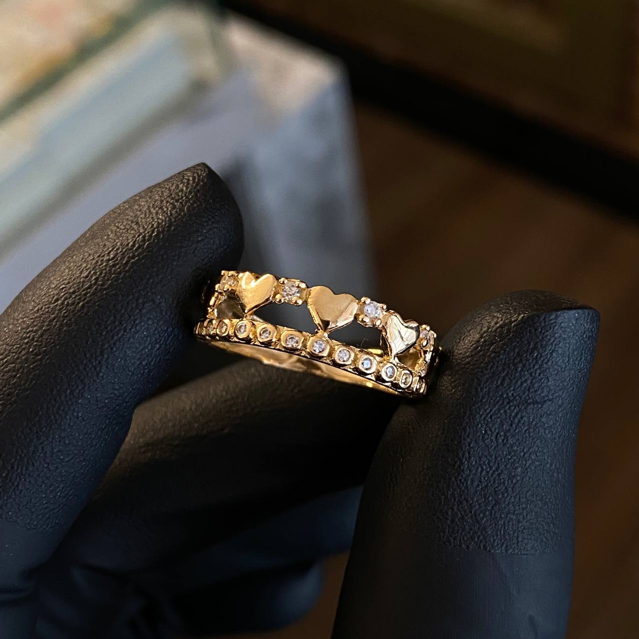 Anillo Corazones  3.25gr T7 Circones Blancos oro Amarillo*
