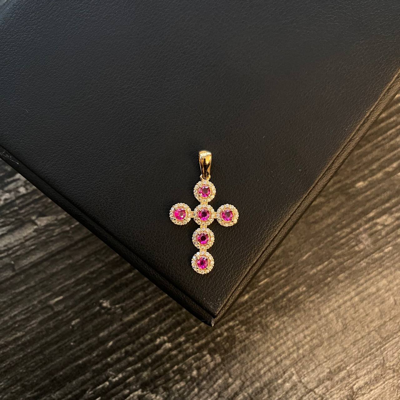 Dije Cruz 2.75gr / 3.3cm Circones Blancos Fucsias Oro Amarillo*