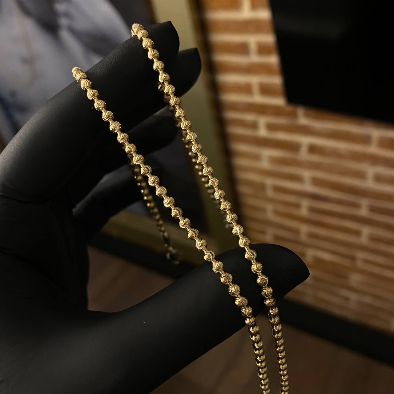 Tobillera Militar Luna 8.15gr / 26cm / 3mm Bola Diamantada Oro Amarillo Nac.Esp