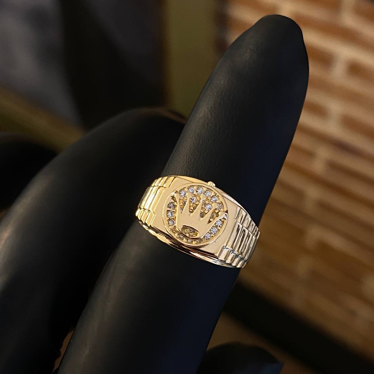 Anillo RX Corona 3.8gr T7 1/4 Circones Blanco Oro Amarillo