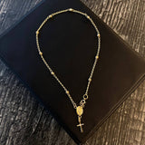 Tobillera Denario Virgen Milagrosa 3gr / 25cm / 3mm Bola Diamantada Cruz Circon Blanco Oro Amarillo
