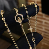 Cadena Tipo Denario Estrella Virgen María 6.1gr / 46cm / 3mm Bola Diamantada Circones Blancos oro Amarillo
