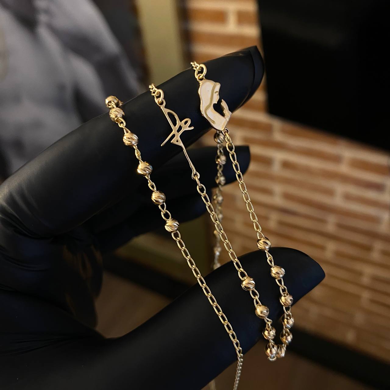 Cadena Tipo Denario Fe Virgen Maria 6.1gr / 46cm / 3mm Bola Diamantada Oro Amarillo