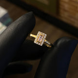 Solitario Rectangular 1.2gr T6 1/4 Anillo Circones Blancos Rosa Oro Amarillo