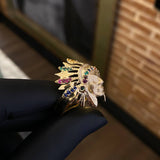 Anillo Indio 10.85gr T9 1/4 Circones Blancos Oro Amarillo*