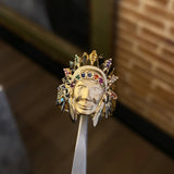 Anillo Indio 10.85gr T9 1/4 Circones Blancos Oro Amarillo*