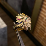 Anillo Indio 10.85gr T9 1/4 Circones Blancos Oro Amarillo*