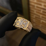Anillo Cruz Pate 8.95gr / T9 1/2 Circones Blancos Tres Oros
