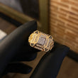 Anillo Cruz 11.35gr T8 3/4 Texturizado Circones Blancos Negros Dos Oros