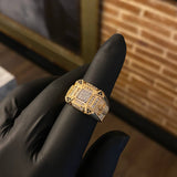 Anillo Cruz 11.35gr T8 3/4 Texturizado Circones Blancos Negros Dos Oros