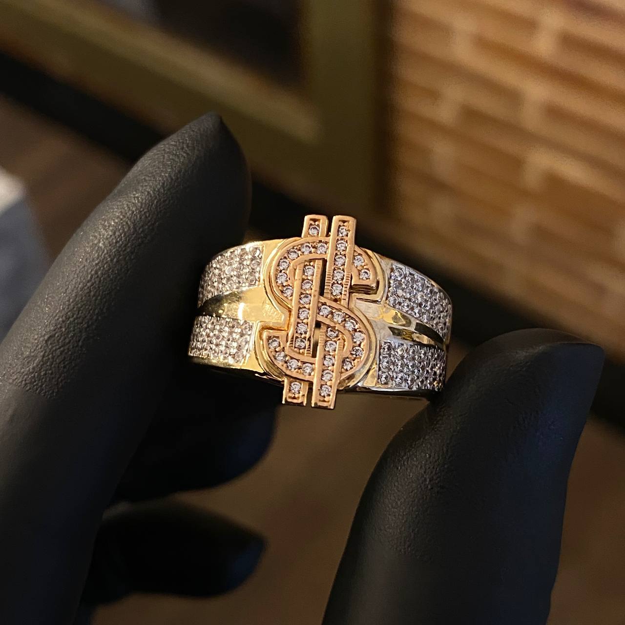 Anillo Signo Peso 9.1gr T10 Circones Blancos Dos Oros Rosa Amarillo