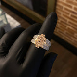 Anillo Signo Peso 9.1gr T10 Circones Blancos Dos Oros Rosa Amarillo