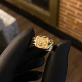Anillo Corona RX Pentágono 2.8gr T9 1/4 Texturizado Circón Verde Oro Amarillo