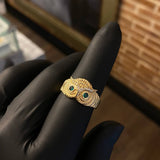 Anillo Buho 4.5gr T7 1/2 Texturizado Circones Blancos Verdes Oro Amarillo