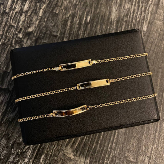 Pulso Aro Seguido 1.2gr / 13.5-15.5cm Placa Bebe Rectángulo Diamantado Oro Amarillo