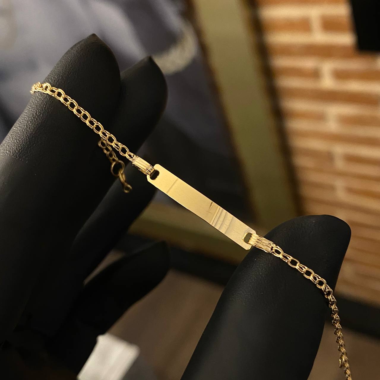 Pulso Aro Seguido 1.1gr / 11-13cm Placa Bebe Rectángulo Oro Amarillo