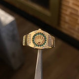 Anillo RX Corona 5.05gr T8 1/2 Circones Blancos Verdes Oro Amarillo