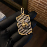 Dije Placa San Miguel Arcángel 13.65gr / 5.3cm Circones Blancos Negros Oro Rosa*