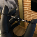 Pulsera Roja Letra A Doble Orion Bolas 4mm Lisas Oro Blanco*