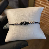 Pulsera Roja Letra A Doble Orion Bolas 4mm Lisas Oro Blanco*