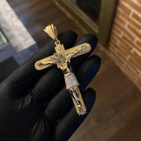 Dije Cristo Cruz  22.25gr / 7.5cm Señor de los Milagros Circones Blancos Dos Oros Amarillo Blanco*