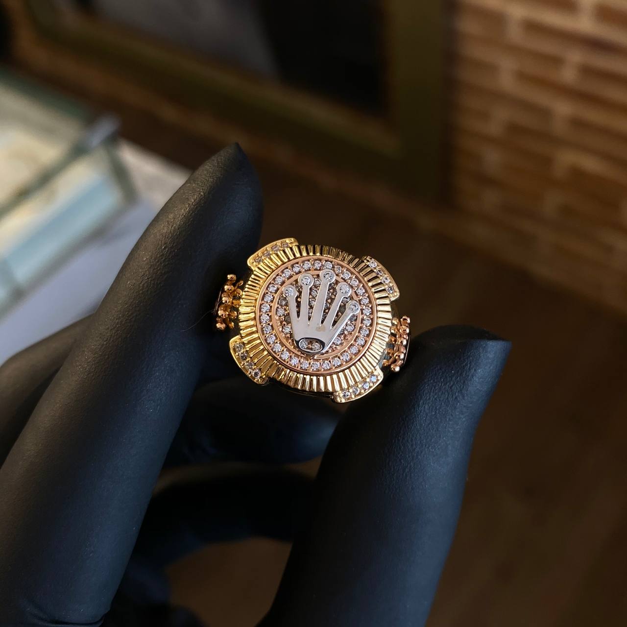 Anillo Nautilus RX 10.9gr T9 3/4 Circones Blancos Tres Oros*