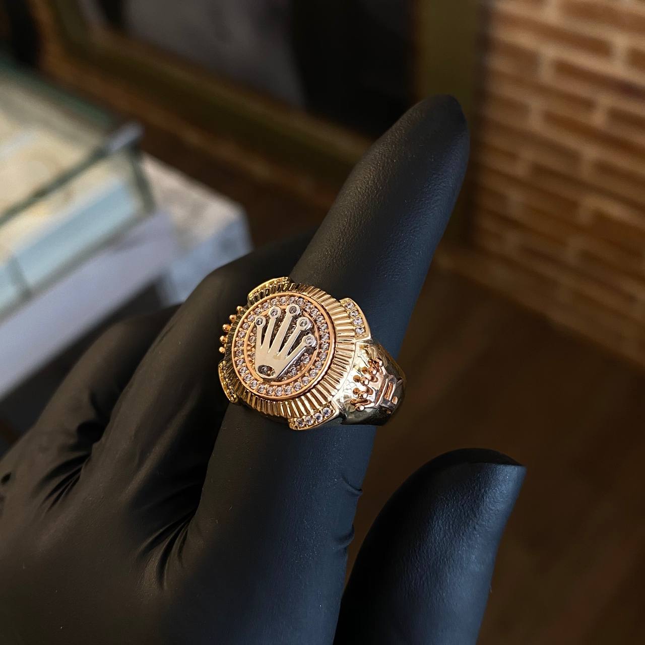 Anillo Nautilus RX 10.9gr T9 3/4 Circones Blancos Tres Oros*