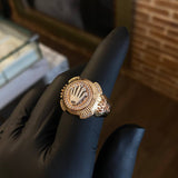 Anillo Nautilus RX 10.9gr T9 3/4 Circones Blancos Tres Oros*