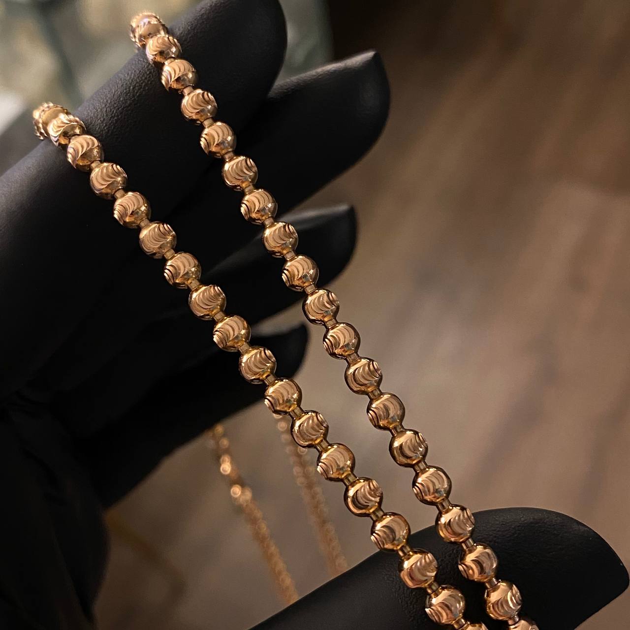 Cadena Militar Luna 32gr / 70cm Bolas 4mm Diamantada Oro Rosa Nac. Esp.