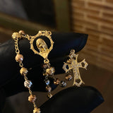 Rosario Virgen 13.2gr / 50cm Bola 4-5mm Diamantada Circones Blancos Tres Oros*