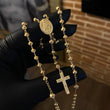 Rosario Virgen Milagrosa 12.9gr / 50cm Bola 4-5mm Diamantada Circones Blancos Oro Amarillo*