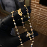 Rosario Virgen María 12.85gr / 50cm Bola 4-5mm Diamantada Circones Blancos Tres Oros*