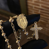 Rosario Virgen de Guadalupe 25.25gr / 60cm Bola 5-6mm Diamantada Cajon Circones Blancos Oro Amarillo*