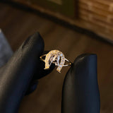 Anillo Herradura Caballo 1.6gr T6 1/4 Circones Blancos Dos Oros Amarillo Blanco