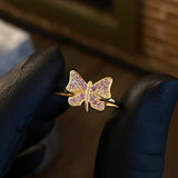 Anillo Mariposa 2gr T7 3/4 Circones Rosas Oro Amarillo