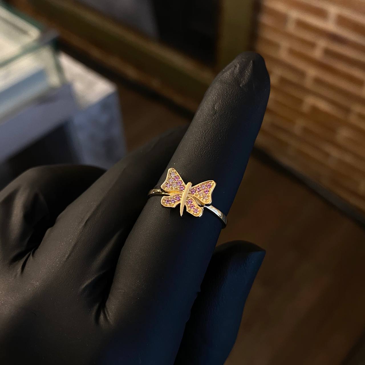 Anillo Mariposa 2gr T7 3/4 Circones Rosas Oro Amarillo