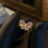 Anillo Mariposa Curva 2gr T7 1/4 Circones Purpuras Oro Amarillo