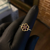 Anillo Flor Anemona 2.05gr T7 3/4 Circones Fuscia verde Oro Amarillo