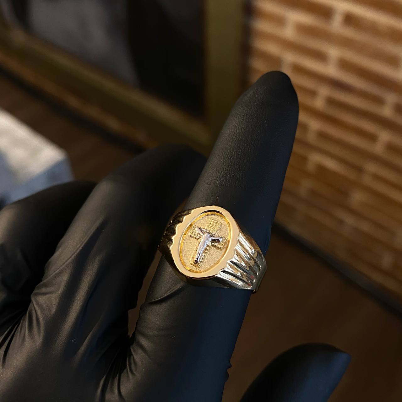 Anillo Cristo 3.55gr T11 Dos Oros Amarillo Blanco