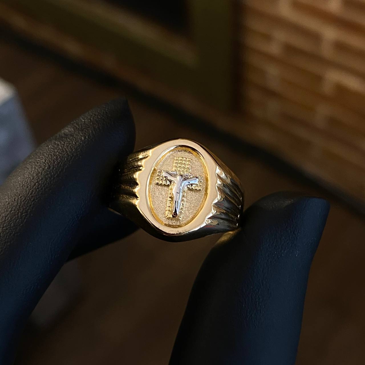 Anillo Cristo 3.55gr T11 Dos Oros Amarillo Blanco