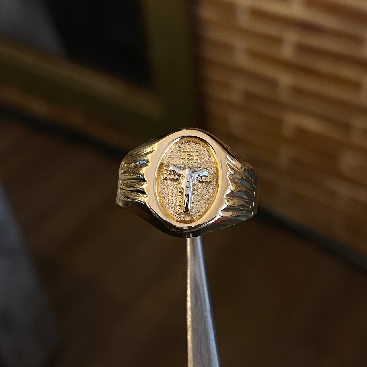 Anillo Cristo 3.55gr T11 Dos Oros Amarillo Blanco